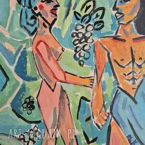 obraz olejny ekspresjonizm, obrazy, babcia z pieskiem, fowizm