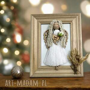 aniołek w ramce makrama, dekoracje, upominek, prezent