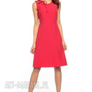 elegancka sukienka taliowana z tkaniny bez rękawów, t264, czerwony, zaszewki
