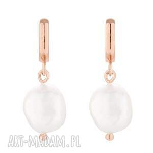 z różowego złota z kolczyki, koła, perłami, perła
