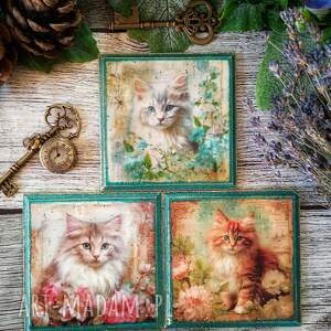 Ozdobne podkładki decoupage Magiczne Kotki, dekoracja, vintage, kot
