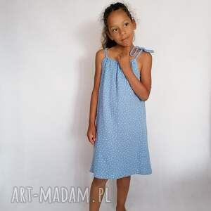 hand-made sukienka letnia dla dziewczynki muślinowa niebieska