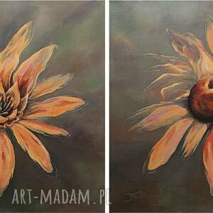 kwiatowa forma, dwa obrazy 40x40 cm abstrakcja, kwiaty