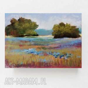 Łąka z pasteli suchych 18 x 24 cm - ręcznie robiony obraz do wnętrz