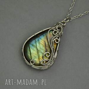 Prezent Wisiorek z kolorowym labradorytem wire wrapping stal