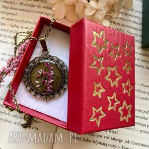 handmade prezenty świąteczne medalion wrzos - naszyjnik vintage z prawdziwym