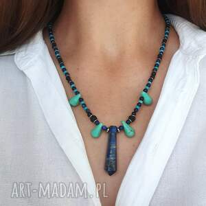 etniczny naszyjnik - lapis - lazuli, lawa, magnezyt, lawa wulkanczna, lapis lazuli, kolia
