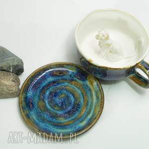 handmade ceramika handmade filiżanka z figurką kota | opal | kamionka | ok