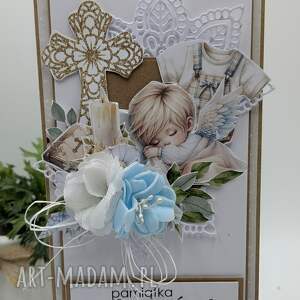 pamiątka chrztu świętego w pudełku - kartka ręcznie robiona z aniołkiem