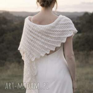 Prezent Delikatny biały szal ślubny etola z wełną merino