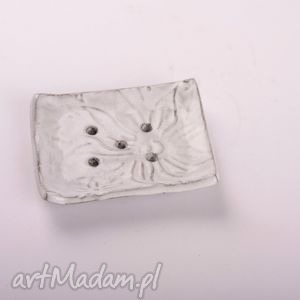 handmade ceramika mydelniczka white flower