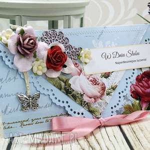 kopertówka ślubna - różany ogród wesele, młoda, para, róże scrapbooking