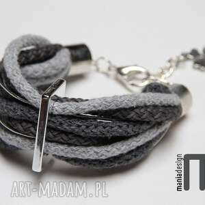 szaro - srebrna bransoletka ze sznurków bawełnianych, sznurek, prezent, design
