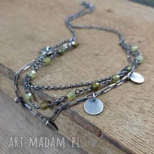 naszyjnik warstwowy z granatem grossular, srebro oksydowane, srebro 925