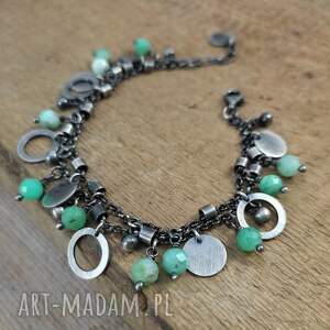 bransoletka - zawieszki z chryzoprazu, chryzopraz, srebro oksydowane