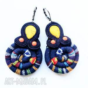 Navy Blue Masai, kolorowe kolczyki, sutaszowe, boho