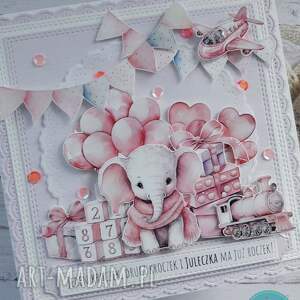scrapbooking kartki kartka na roczek dla dziewczynki ze słonikiem