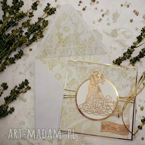 handmade scrapbooking kartki kartka ślubna złota z pasującą