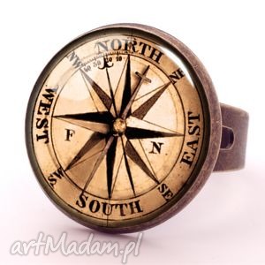 busola - pierścionek regulowany, kompas vintage, pierśconek, prezent