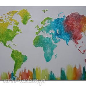 obraz mapa świata kolorowa 3d - 15 - 126x70cm ręcznie malowana