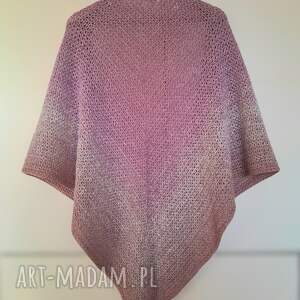 Chusta ombre z wełną merino - pudrowy róż