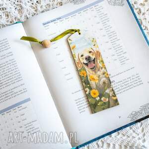 zakładka do książki - labrador wśród kwiatów pies, sielskie klimaty, wyjątkowa