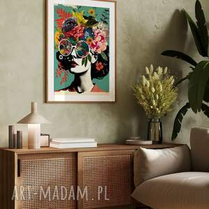 plakat kolaż dziewczyna kwiaty - format 40x50 cm do salonu