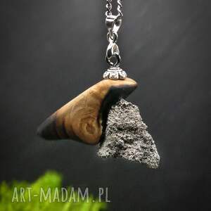 naszyjnik - wiąz i piryt premium, pirografia, wood jewellery, wisiorek