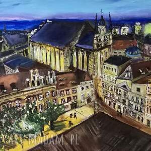 Toruń rynek - obraz pejzaż miasta, akryl na płótnie 50x70