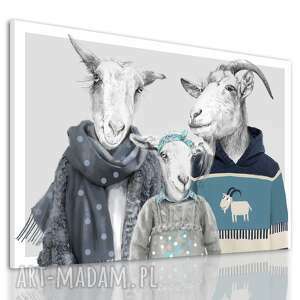 nowoczesny obraz na płótnie z kozami - rodzina kozłowskich córką 120x80cm