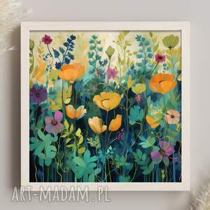 obraz letnia łąka kwietna - wydruk artystyczny 50x50 cm - plakat botaniczny, zielona