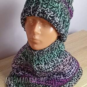 Czapka i komin multikolor dla niej - ręcznie robiony komplet na zimę