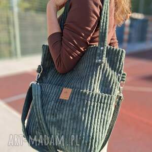 Sztruksowa torebka z kieszeniami Zielona, torba na ramię