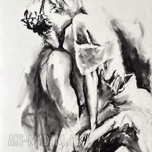 Obraz Lovers 100x70 cm - romantyczny szkic węglem do sypialni