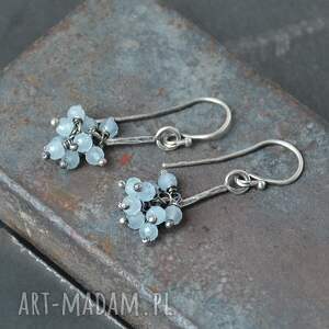 kolczyki grona z akwamarynem, kamienie naturalne, srebro oksydowane, surowa