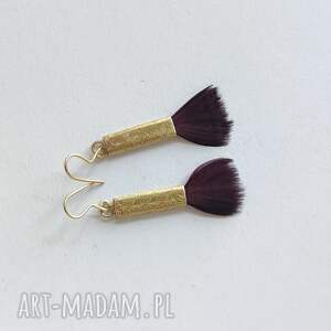 Kolczyki PIÓRKO z naturalnym piórem i miedzią handmade