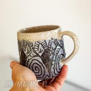 Duży ceramiczny kubek handmade Etno turkus-biały, ok. 500 ml | kamionka 1240°C