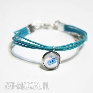 handmade bransoletka - niebieski kwiat - sznureczki, niebieska