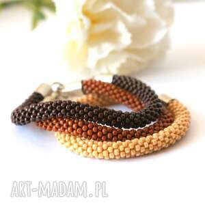 brown set - zestaw bransoletek, koralikowe, beading, bead crochet