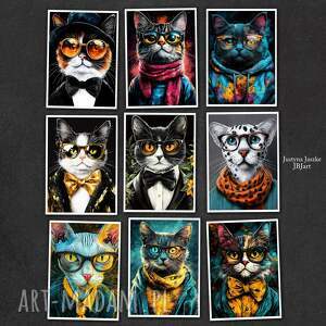 pomysł na prezenty świąteczne Hipsterskie koty nr 2 - zestaw 9 grafik