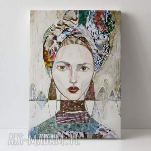 obraz - wydruk 30x40 cm kobieta w turbanie na płótnie postać canvas print
