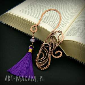 ozdobna zakładka do książki z ametystem wire wrapping chwostem dka
