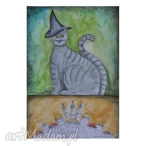 kot w czarodziejskim kapeluszu, obraz akrylowy na zamówienie. Sylwii