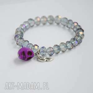 handmade bracelet by sis: kryształy z fioletową czaszką i wąsami