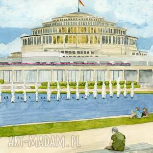 plakat wrocław, hala stulecia, ludowa, akwarelowy pamiątki