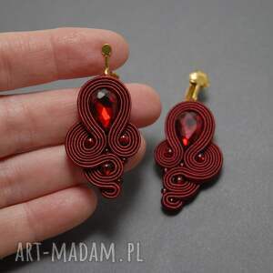 bordowe kolczyki sutasz, sznurek, eleganckie, wyjściowe