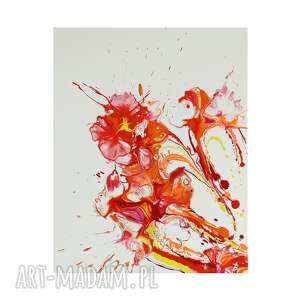 pomarańczowe kwiaty i ręcznie malowana abstrakcja do salonu akryl