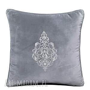 ręcznie zrobione poduszki poduszka aksamit srebrny haft 45x45cm, szarość