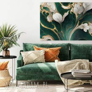 obraz na płótnie - kwiaty glamour orchidea zielony biały złoty 120x80 cm