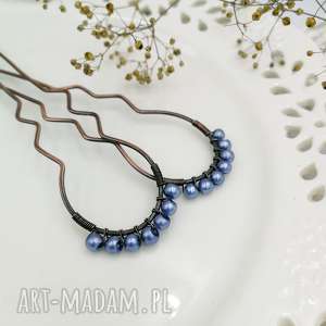 retro blue pearls - szpilki do włosów komplet 2 sztuk, perły, ślub coś